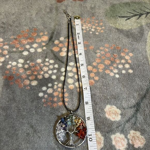 Natural Gemstone Tree Of Life Necklace Chakra Healing Wire Wrap Handmade Vegan - Picture 10 of 11